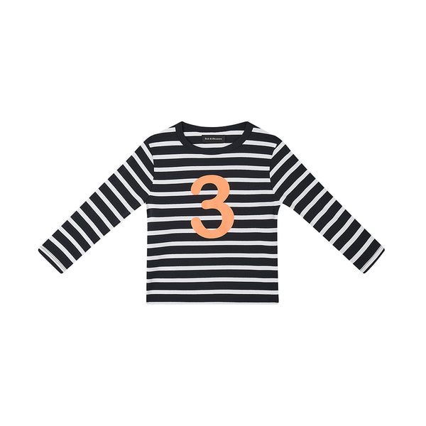 Black & White Breton Striped Number 3 T Shirt