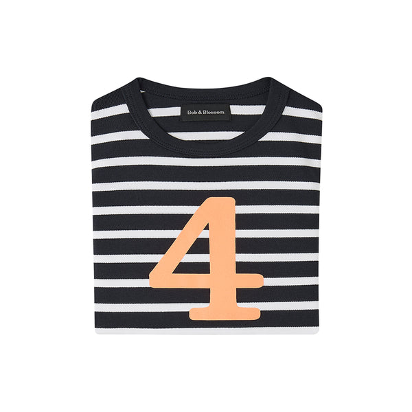 Black & White Breton Striped Number 4 T Shirt