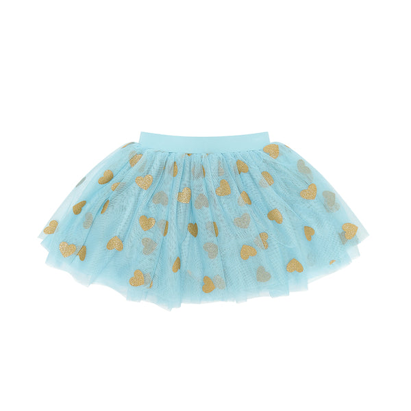 Duck Egg Tutu with Gold Glitter Hearts