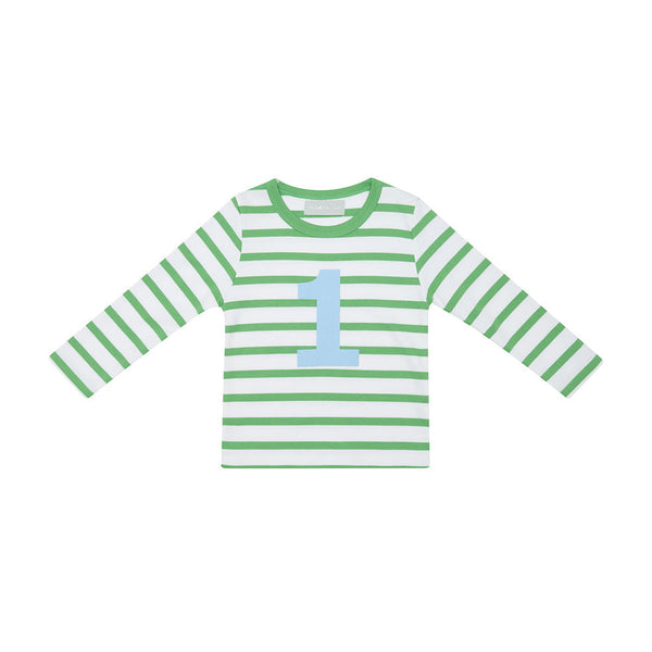 Grass Green & White Breton Striped Number 1 T Shirt