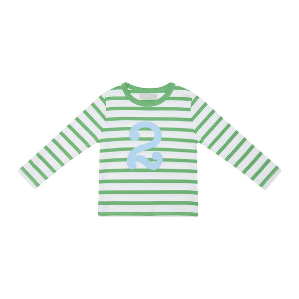 Grass Green & White Breton Striped Number 2 T Shirt