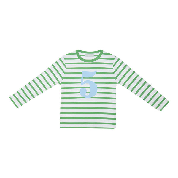 Grass Green & White Breton Striped Number 5 T Shirt