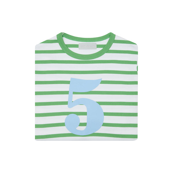 Grass Green & White Breton Striped Number 5 T Shirt