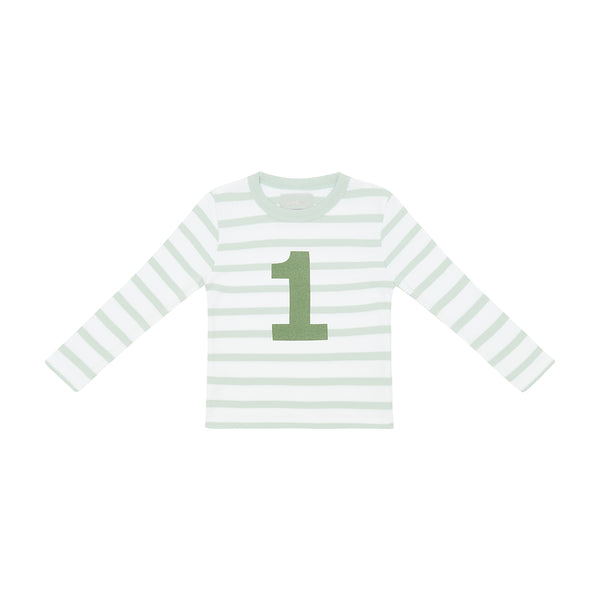 Powder Blue & White Breton Striped Number 1 T Shirt