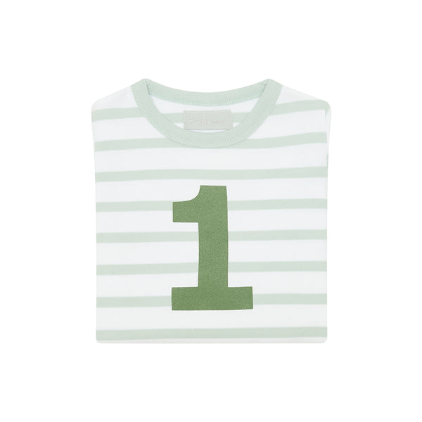 Powder Blue & White Breton Striped Number 1 T Shirt