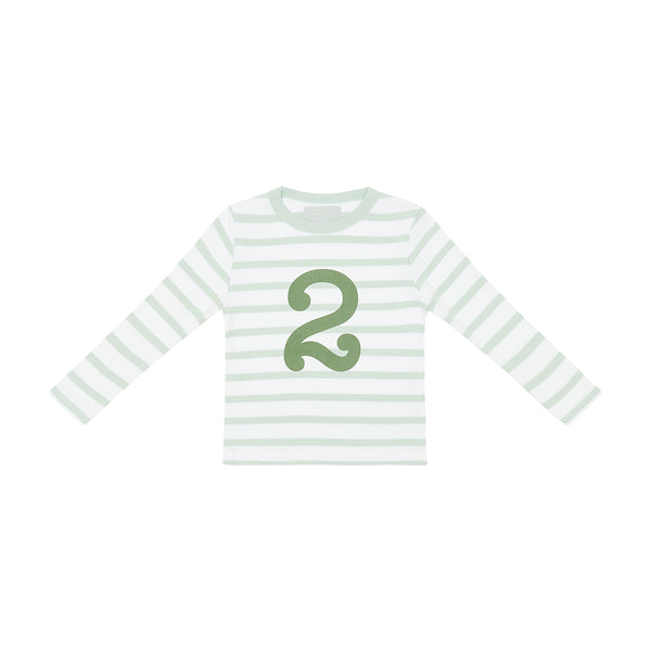 Powder Blue & White Breton Striped Number 2 T Shirt