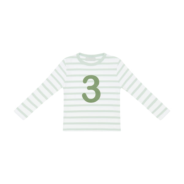 Powder Blue & White Breton Striped Number 3 T Shirt
