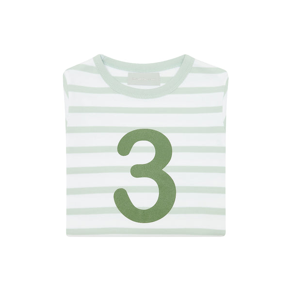 Powder Blue & White Breton Striped Number 3 T Shirt