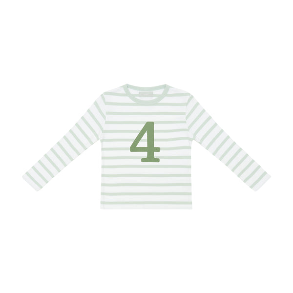 Powder Blue & White Breton Striped Number 4 T Shirt