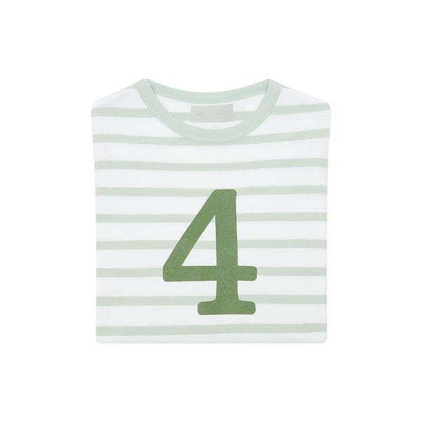 Powder Blue & White Breton Striped Number 4 T Shirt