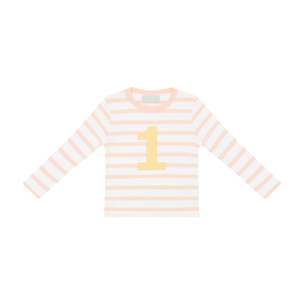Powder Pink & White Breton Striped Number 1 T Shirt