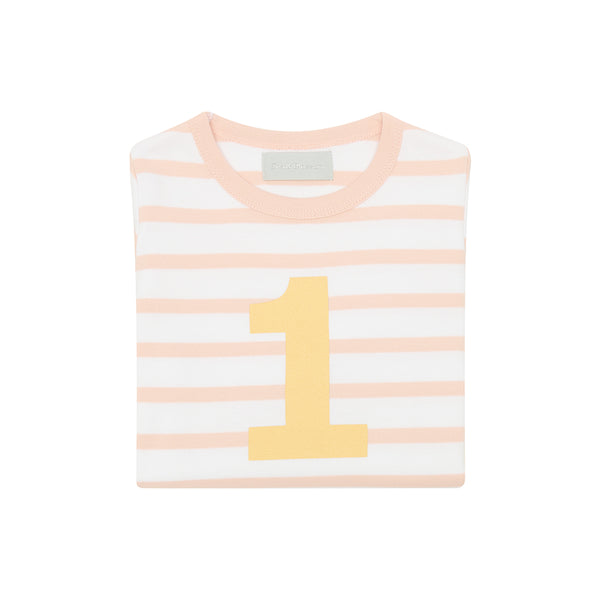 Powder Pink & White Breton Striped Number 1 T Shirt