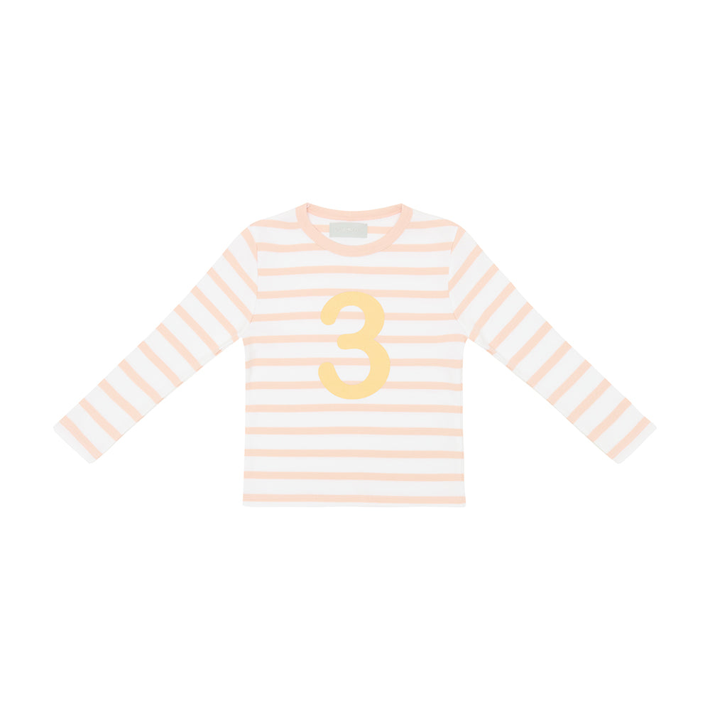Powder Pink & White Breton Striped Number 3 T Shirt Powder Pink & White Breton Striped Number 3 T Shirt