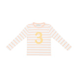 Powder Pink & White Breton Striped Number 3 T Shirt