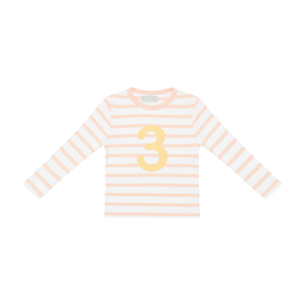 Powder Pink & White Breton Striped Number 3 T Shirt
