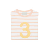 Powder Pink & White Breton Striped Number 3 T Shirt