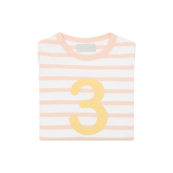 Powder Pink & White Breton Striped Number 3 T Shirt