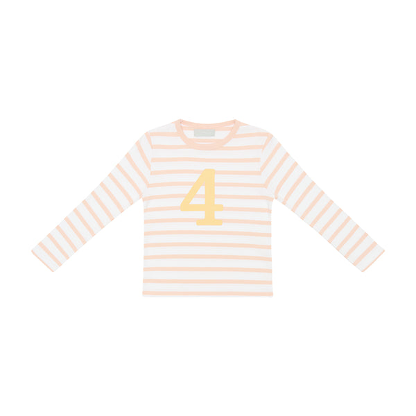 Powder Pink & White Breton Striped Number 4 T Shirt