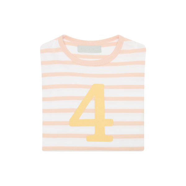 Powder Pink & White Breton Striped Number 4 T Shirt