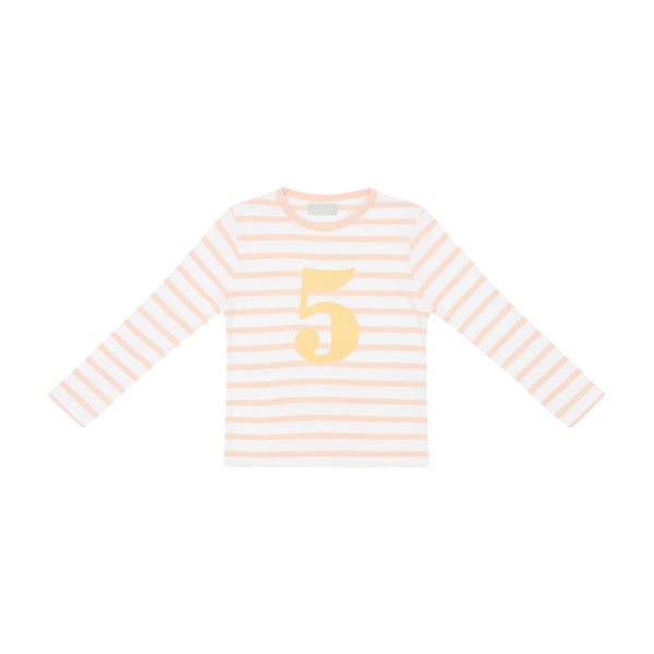 Powder Pink & White Breton Striped Number 5 T Shirt