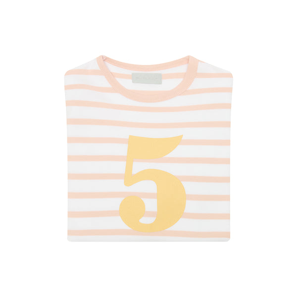 Powder Pink & White Breton Striped Number 5 T Shirt