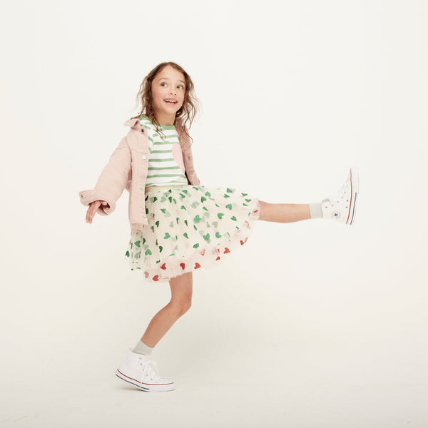 Vanilla Tutu with Green Glitter Hearts