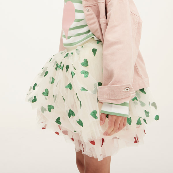 Vanilla Tutu with Green Glitter Hearts