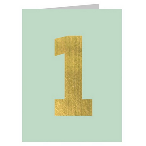 Mini Gold Foiled Number 1 Card - Soft Turquoise