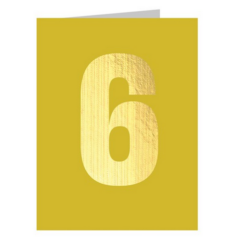 Mini Gold Foiled Number 6 Card - Mustard