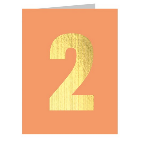 Mini Gold Foiled Number 2 Card - Peachy Pink