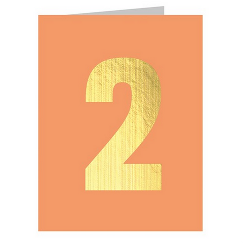 Mini Gold Foiled Number 2 Card - Peachy Pink