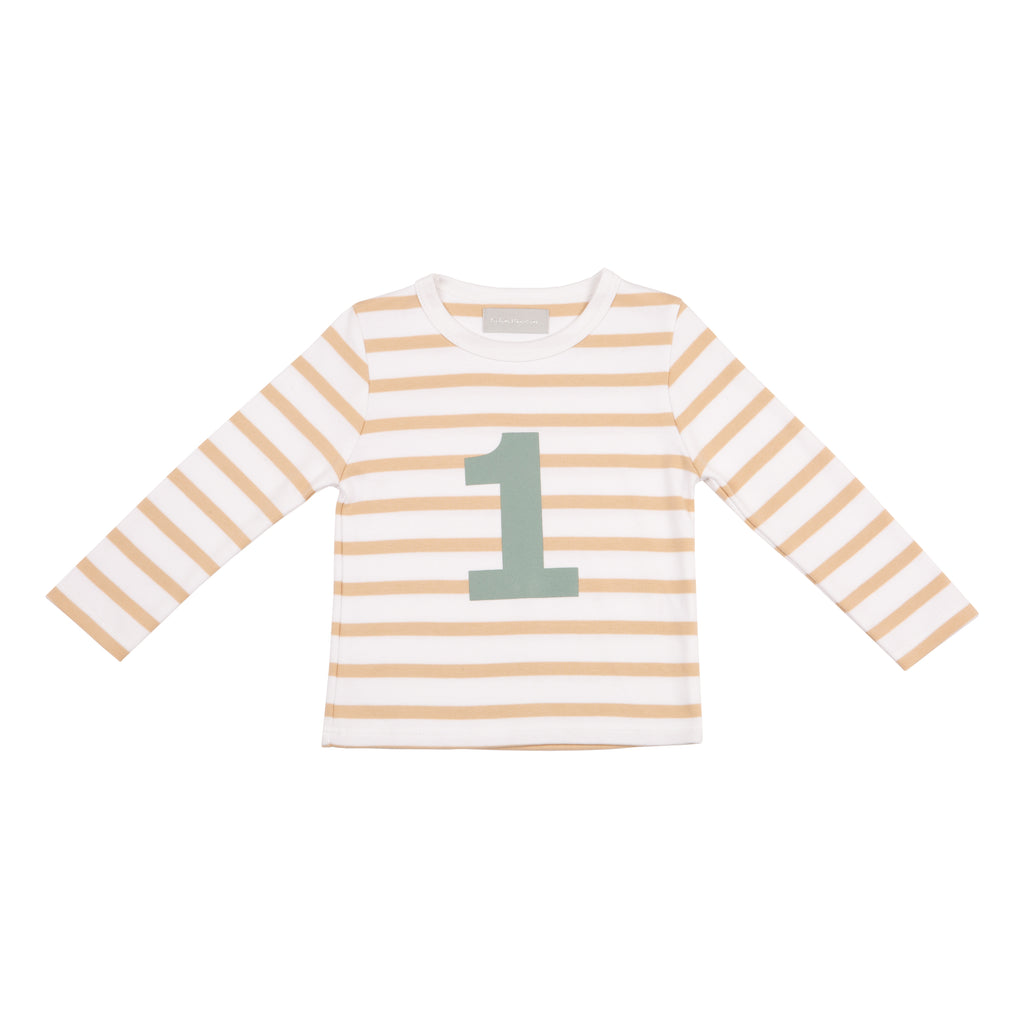 Biscuit & White Breton Striped Number 1 T Shirt (Green) Biscuit & White Breton Striped Number 1 T Shirt (Green)