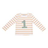 Biscuit & White Breton Striped Number 1 T Shirt (Green)