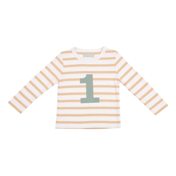 Biscuit & White Breton Striped Number 1 T Shirt (Green)