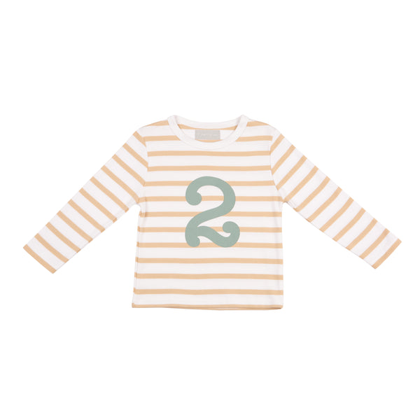 Biscuit & White Breton Striped Number 2 T Shirt (Green)