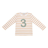 Biscuit & White Breton Striped Number 3 T Shirt (Green)