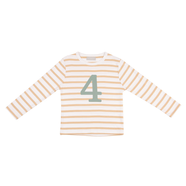 Biscuit & White Breton Striped Number 4 T Shirt (Green)