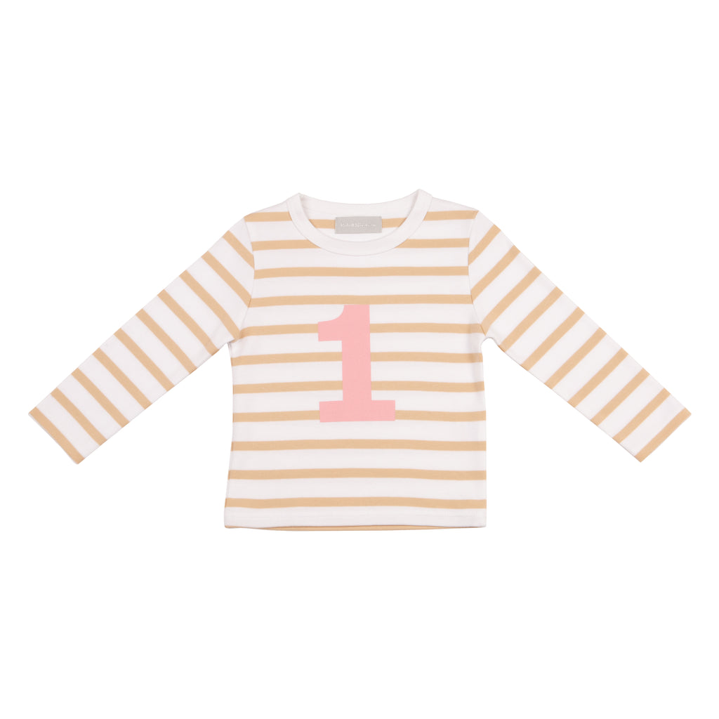 Biscuit & White Breton Striped Number 1 T Shirt (Pink) Biscuit & White Breton Striped Number 1 T Shirt (Pink)