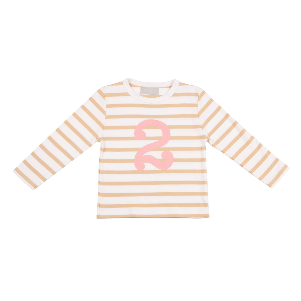 Biscuit & White Breton Striped Number 2 T Shirt (Pink) Biscuit & White Breton Striped Number 2 T Shirt (Pink)