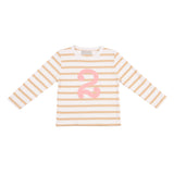 Biscuit & White Breton Striped Number 2 T Shirt (Pink)