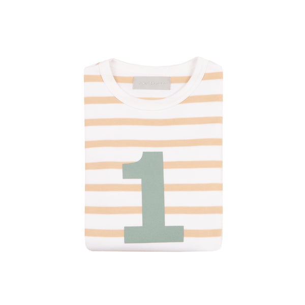 Biscuit & White Breton Striped Number 1 T Shirt (Green)