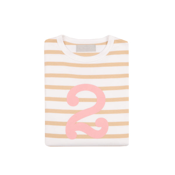 Biscuit & White Breton Striped Number 2 T Shirt (Pink)
