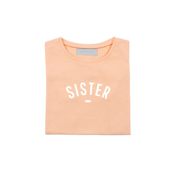 Peach 'SISTER' Cap-Sleeved T Shirt