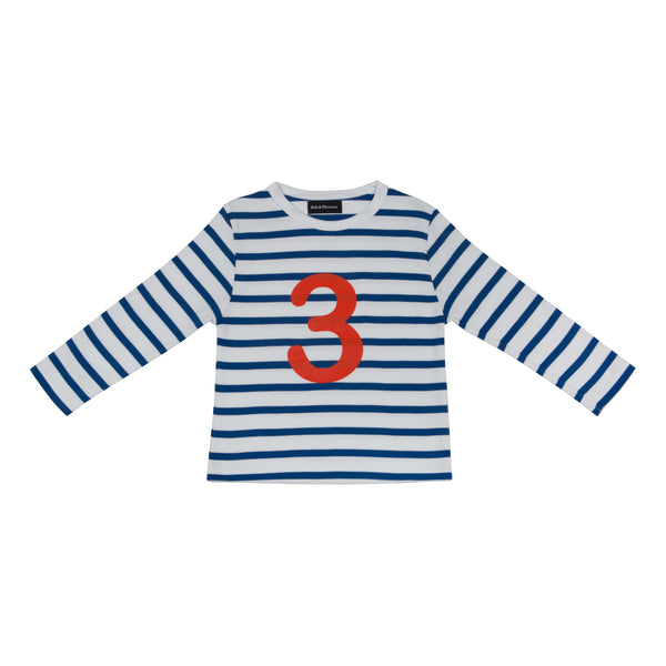 French Blue & White Breton Striped Number 3 T Shirt