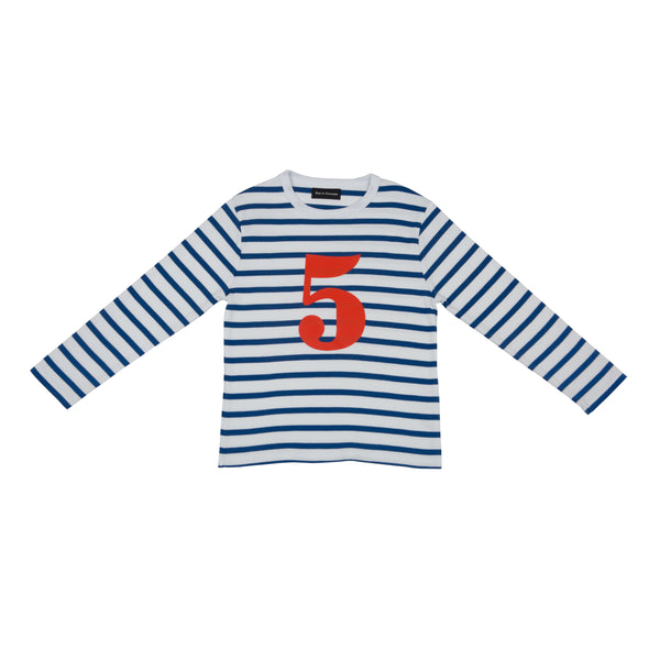 French Blue & White Breton Striped Number 5 T Shirt