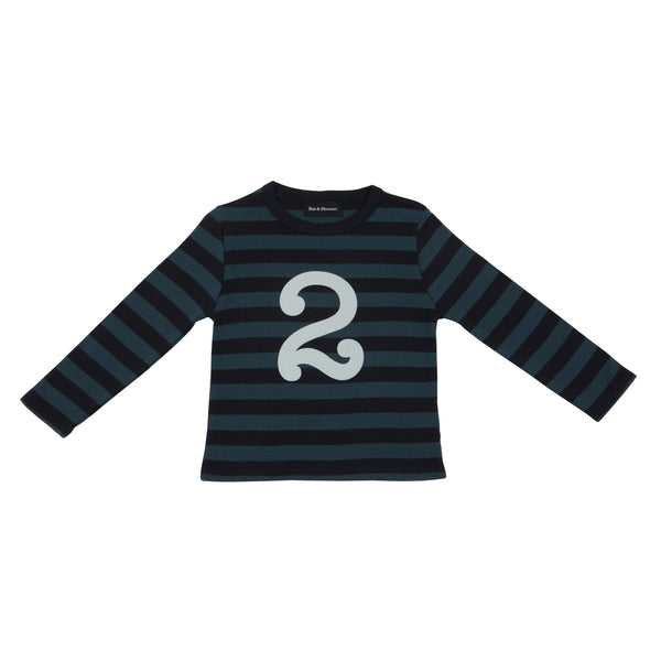 Vintage Blue & Navy Striped Number 2 T Shirt