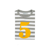 Grey Marl & White Striped Number 5 T Shirt (Mustard)