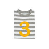 Grey Marl & White Striped Number 3 T Shirt (Mustard)