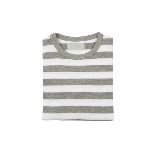 Grey Marl & White Breton Striped T Shirt