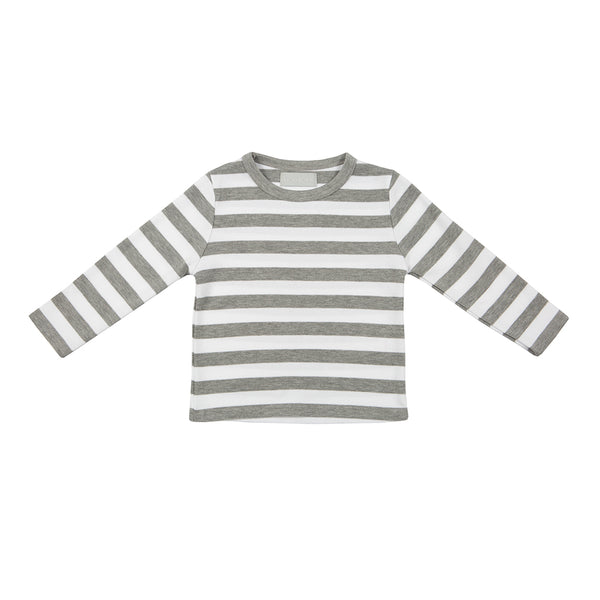 Grey Marl & White Breton Striped T Shirt